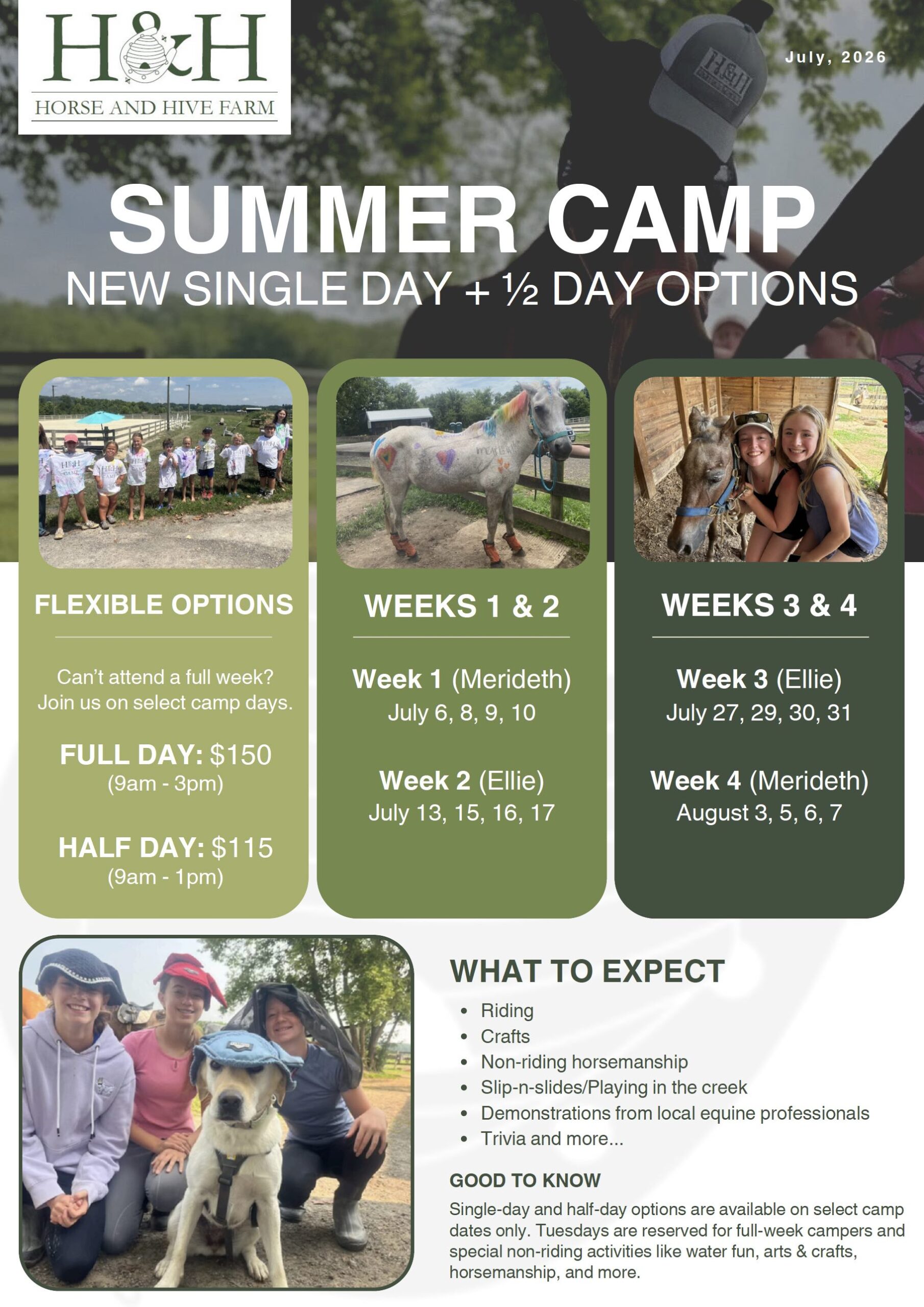 H&H July 2026 single half day options flyer